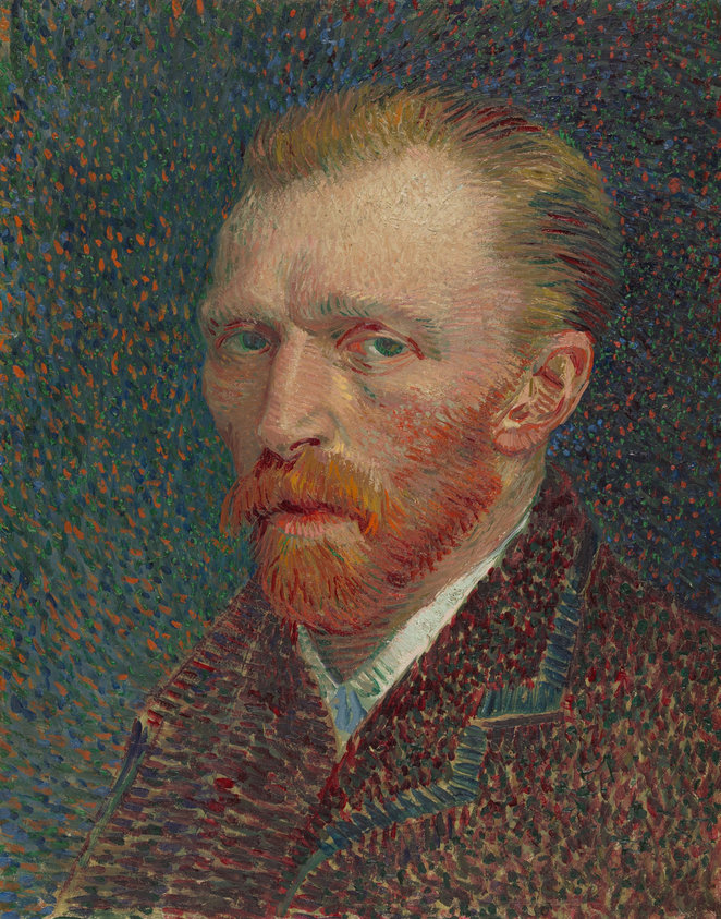 Van Gogh’s face is as well known as his art—in fact, it is inseparable from it. The artist painted more than 35 self-portraits over his lifetime. This one was created in Paris under the influence of Seurat and pointillism. The intense dabs of paint and color, anchored by his eyes, create a turbulent energy, giving the viewer a deep sense of the artist’s presence.