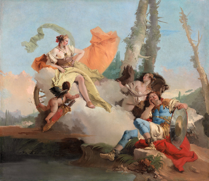 Giovanni Battista Tiepolo’s work epitomizes the brilliant exuberance of the Late Baroque style. Internationally renowned, Tiepolo was often commissioned to transform palaces and monasteries in Venice and elsewhere in Italy, as well as in Germany and Spain. This painting and three others at the Art Institute once graced the cabinet of mirrors, a richly decorated room in the Venetian palace of the powerful Cornaro family.