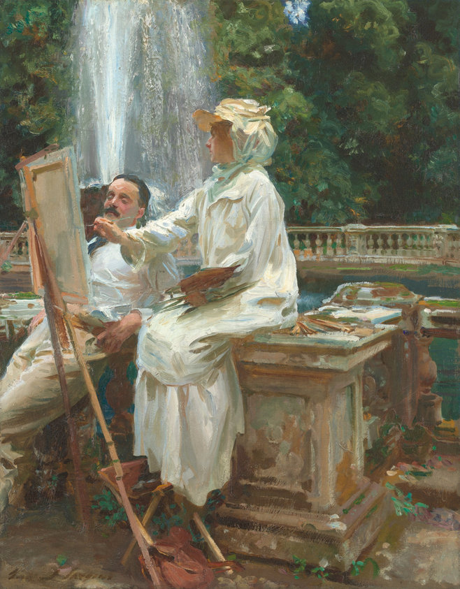 The year 1907 was a turning point for Sargent; the sought-after portraitist stepped away from his successful portraiture career to pursue plein-air landscape painting. This work, depicting his traveling companions and fellow artists Wilfrid and Jane Emmet de Glehn, captures that moment of transition. Combining landscape and portraiture, the composition speaks to friendship and painterly pursuits while also celebrating color, light, and movement.