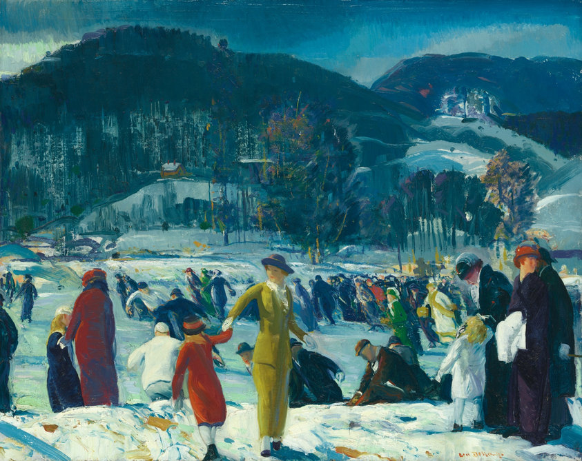 “There has been none of my favorite snow," George Bellows wrote to a friend in January 1914. "I must always paint the snow at least once a year.” Soon after, a blizzard hit New York City, inspiring this painting. The bright colors and broad brushstrokes convey the pleasure and movement of the skaters and onlookers who are out enjoying a New York City winter.
