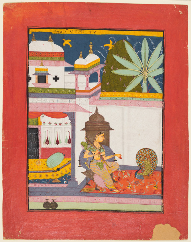 Woman Addressing a Peacock: Gujari Ragini of Megh, from a Ragamala