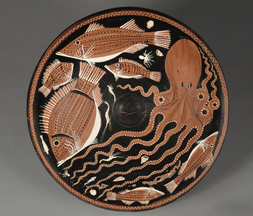 Red-Figure Fish Plate: Octopi, Mullet, Bream, Shellfish