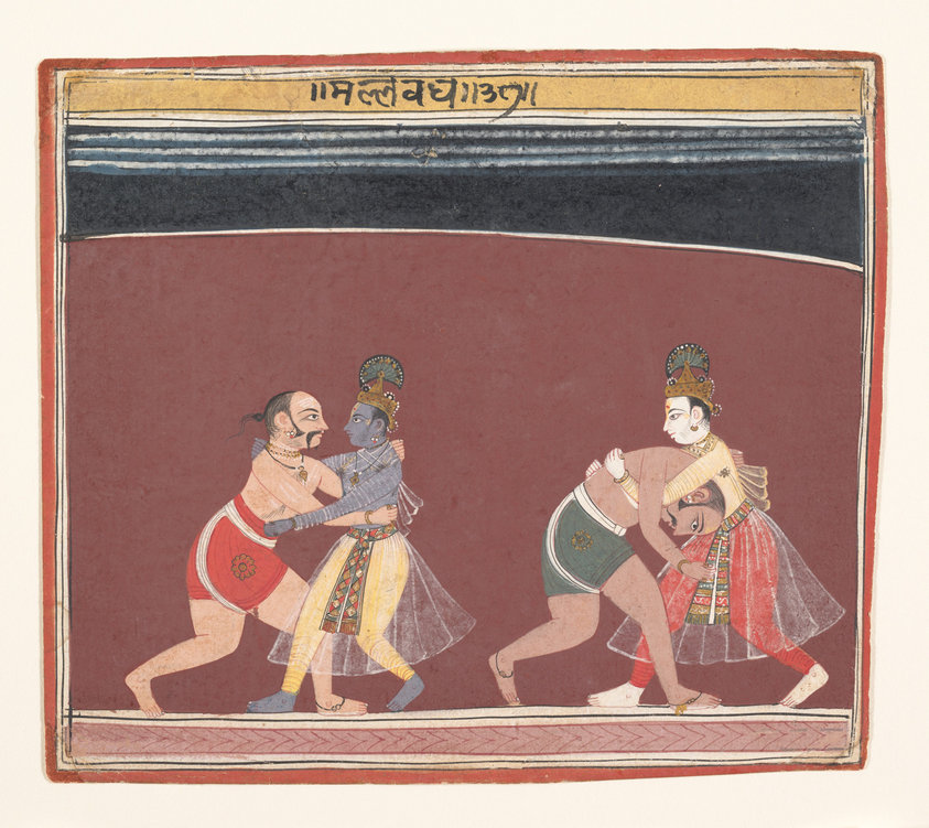 Krishna and Balarama Fight the Evil King Kamsa’s Wrestlers: Page from a Dispersed Bhagavata Purana