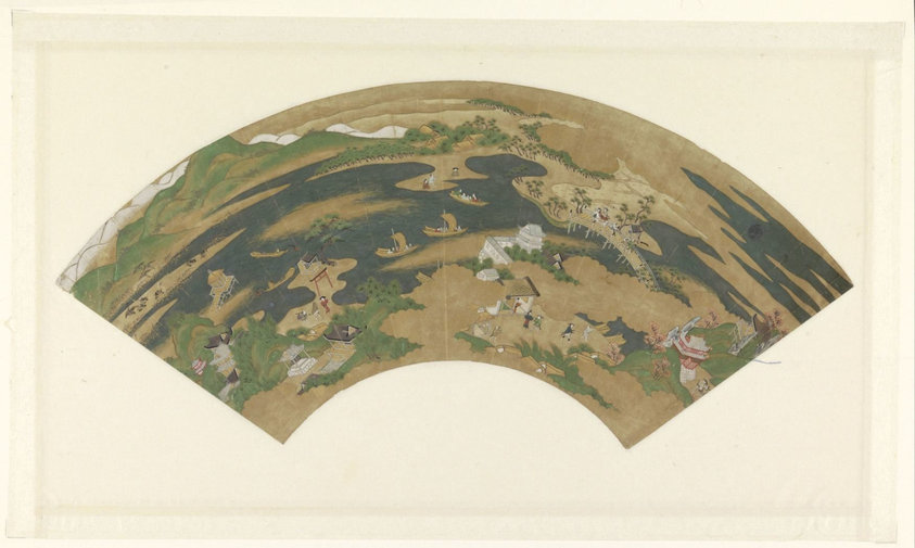 Fan painting with river landscape