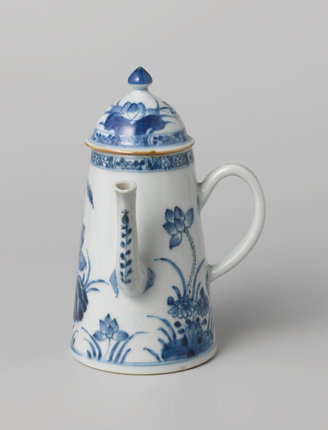 Conical coffee pot with flowering lotus