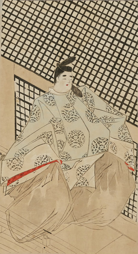 暮れて月いとおもしろきに、宮の亮、女房にあひて、とりわきたるよろこびも啓せさせむとにやあらむ、妻戸のわたりも御湯殿のけはひに濡れ、人の音もせざりければ、この渡殿の東のつまなる宮の内侍の局に立ち寄りて、「ここにや」と案内したまふ。宰相は中の間に寄りて、まだ鎖さぬ格子の上押し上げて、「おはすや」などあれど、いらへもせぬに、な大夫の、「ここにや」とのたまふにさへ、聞きしのばむもことごとしきやうなれば、はかなきいらへなどす。いと思ふことなげなる御けしきどもなり。