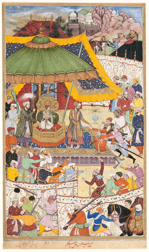 The Young Emperor Akbar Arrests the Insolent Shah Abu’l-Maali, Page from a Manuscript of the Akbarnama