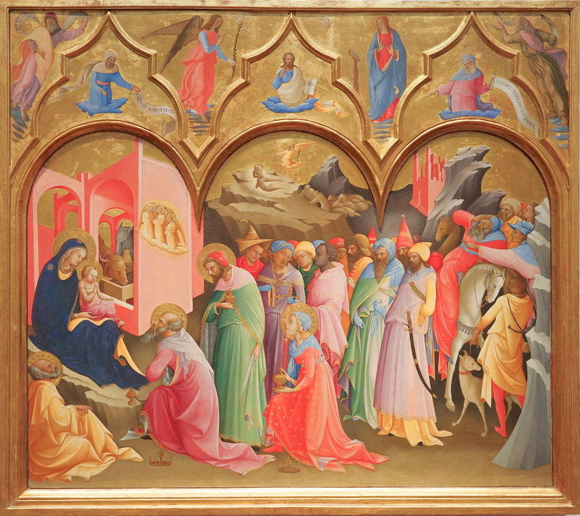 Adorazione dei Magi. Il Redentore, i Profeti Isaia e David (nelle cuspidi) 1420 circa