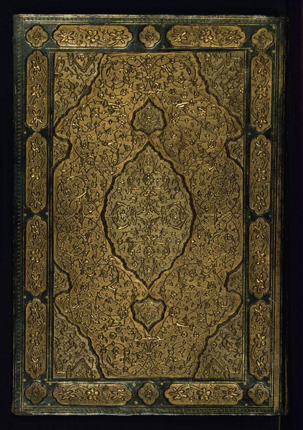 Walters manuscript W.619 is an illuminated manuscript containing 2 works by Sa"di (died 691 AH/AD 1292): the Gulistan (Rose garden) and the Bustan (Orchard). It was copied in 980 AH/AD 1572 by Muhammad Riza al-Tabrizi in Iran. The text of the Gulistan appears in the main area, while that of the Bustan is inscribed obliquely around the main text area on three sides. Both texts are written in black and gold nasta"liq script. The margins are multi-colored, gold-sprinkled tinted or marbled paper. The original leather binding dates to the 10th century AH/AD 16th and has dentelle-style decorated boards and doublures with gold filigree work over a multi-colored ground of blue, green, red, and black.