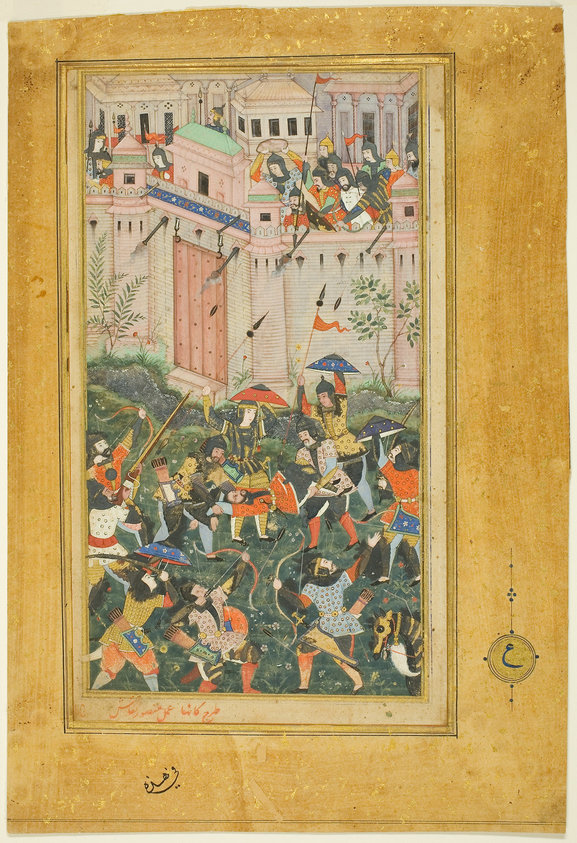 Kichik Beg Wounded during Babur's Attack on Qalat, from a copy of the Baburnama (Book of Babur)