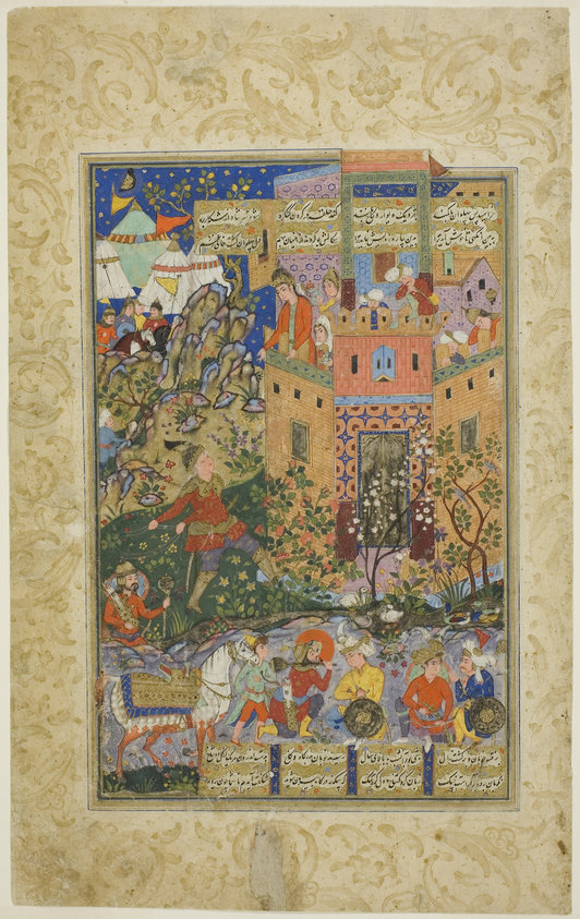 Zal Climbing to Rudaba, page from a copy of the Shahnama of Firdausi
