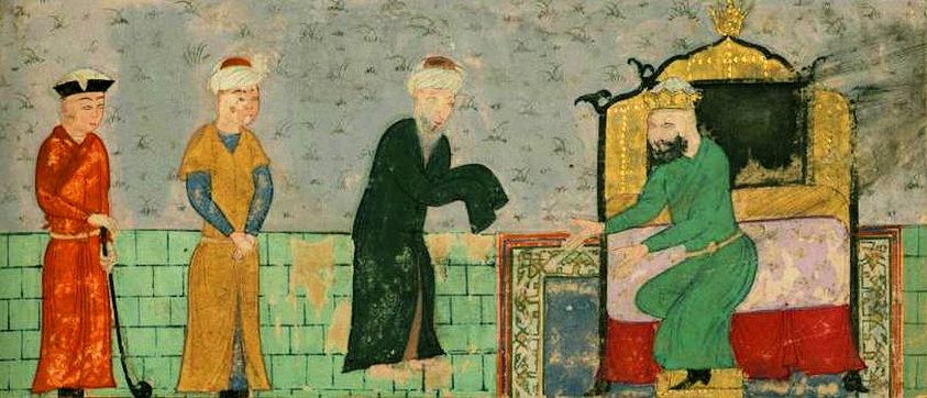 On this folio from Walters manuscript W.604, King Qizil Arslan welcomes the poet Nizami.
